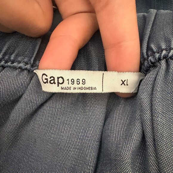 Gap 1969 Lyocell Chambray Blue Skirt Pull On Waist Pockets Twee Girly Size XL - Picture 4 of 5